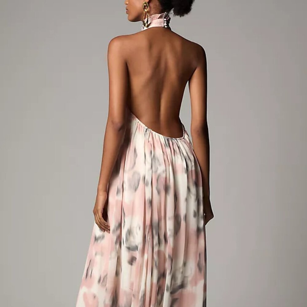 Anthropologie Maeve HALTER Sheer Printed Maxi Dress XL Watercolor desert cruise